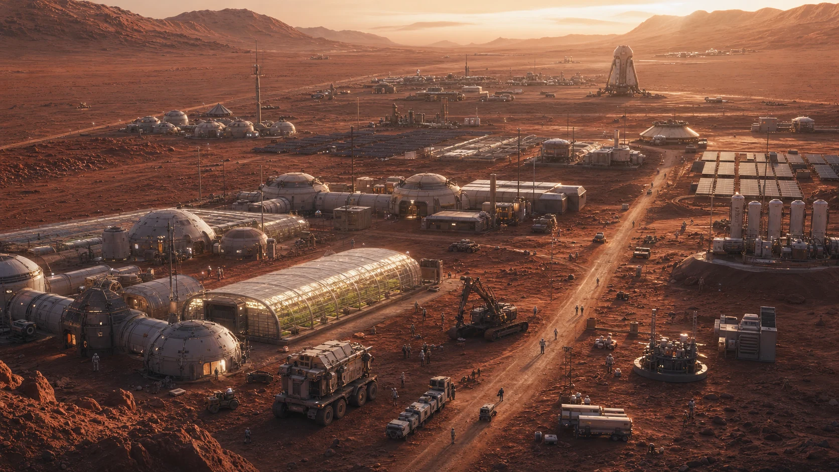 A human Mars community with energy, agriculture, and manufacturing